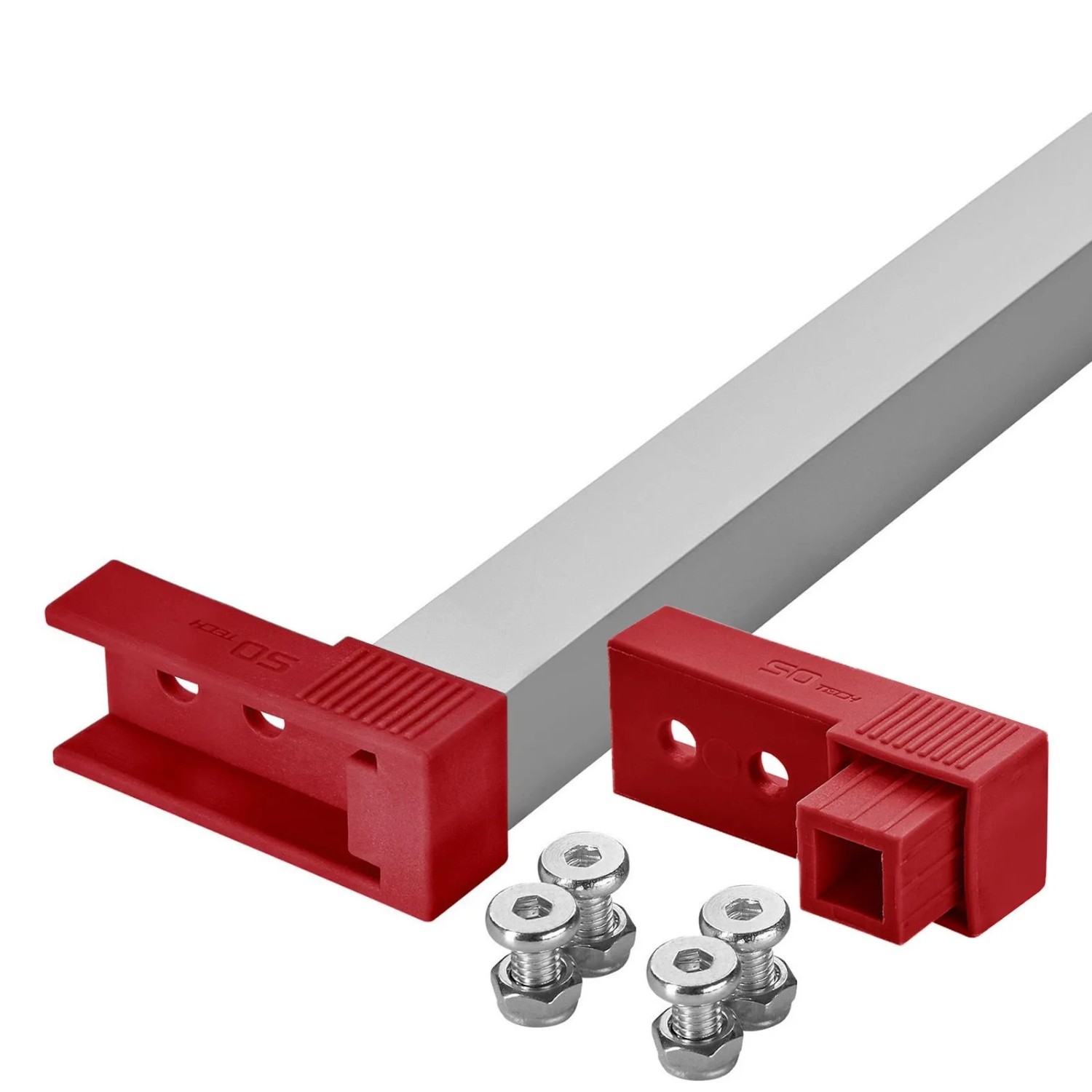 SOTECH VarioSlide Einhandverriegelung für Schubladen mit Front Breite 1200 mm Alu Eloxiert mit Rotem Adapter für VarioSlide Schwerlastauszug