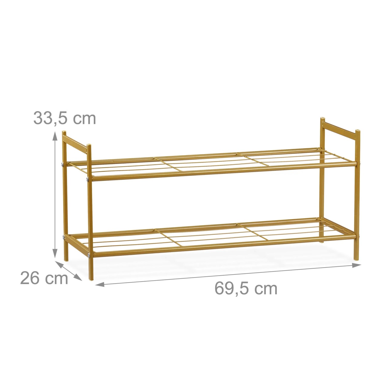 Relaxdays Schuhregal Metall Gold 2 Ebenen 33,5 cm x 69,5 cm x 26 cm 1,2 kg_4