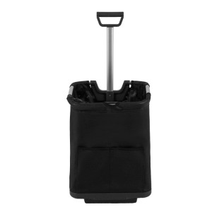 Schwarzer Costway 50L Einkaufstrolley mit ausziehbarem Griff und Taschen, klappbar für einfachen Transport.