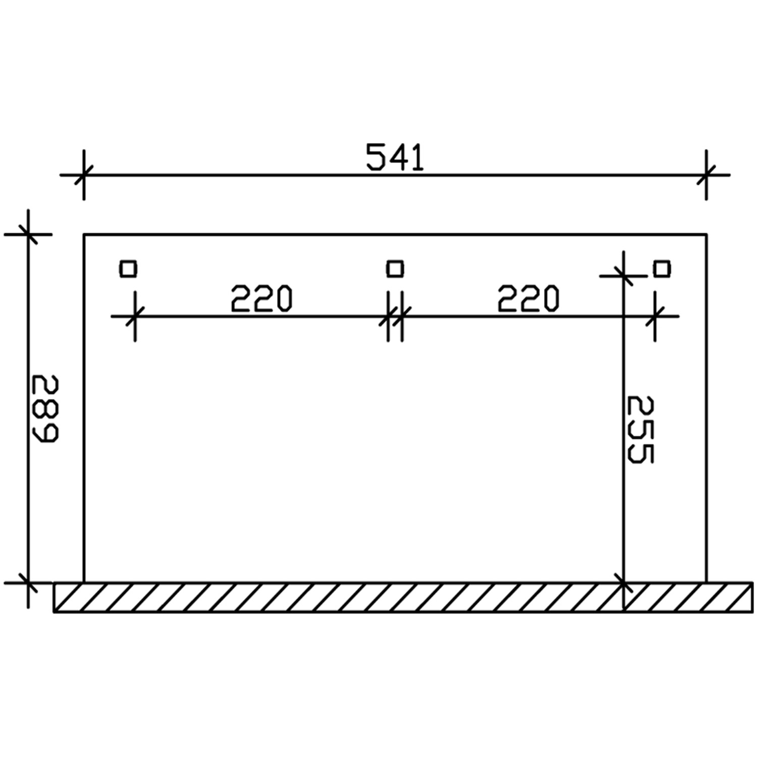 Technische Zeichnung: Skan Holz Terrassenüberdachung Venezia, Maße 541 x 289 cm.