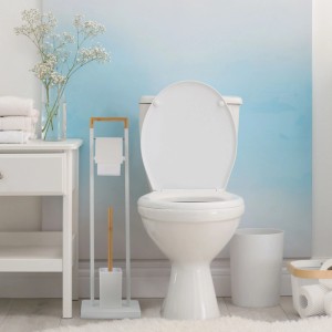 Relaxdays WC Garnitur Bambus Edelstahl Weiß Freistehend 77 cm x 23 cm x 18 cm 2,1 kg