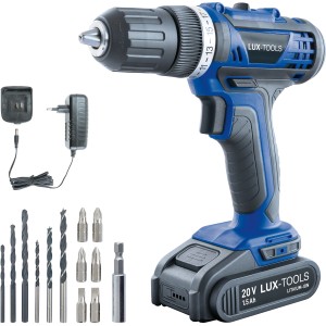 LUX Akkuschrauber ABS-20Li mit Akku, Ladegerät und Bohrerset. Ideal zum Schrauben und Bohren.