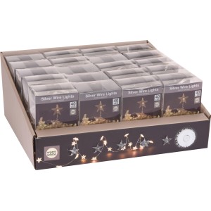 LED-Lichterkette mit Sternen, 40 warmweiße LEDs, Silberdraht, für Innenräume.