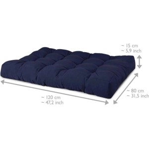 Dunkelblaues Beautissu Style Paletten-Sitzkissen 120x80x15cm mit Steppungen, robust & komfortabel.