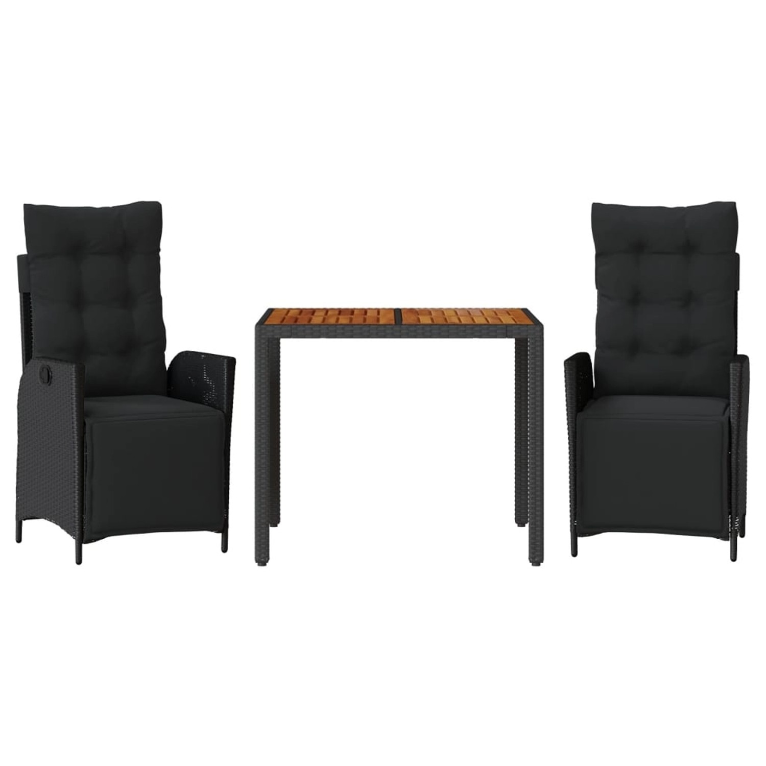 vidaXL 3-Tlg Garten-Essgruppe mit Kissen Schwarz Poly Rattan 3213338