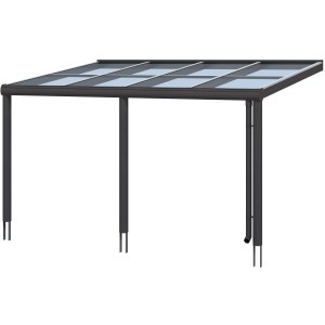 Skan Holz Terrassenüberdachung Monza, 434x257 cm, Aluminium Anthrazit mit Glasdach.