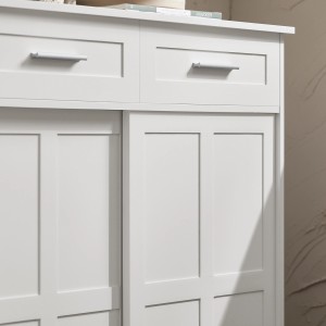 SoBuy Sideboard FSB84-W, weißer Küchenschrank mit Schubladen und Schiebetüren.