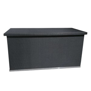Anthrazitfarbene Wilk Aufbewahrungsbox in Rattanoptik, 64x120x67 cm, für Innen- und Außenbereich.