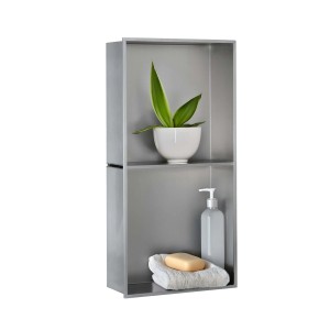 Dalsys Wandnische Edelstahl Silber 30x60x12cm mit Deko im Bad.