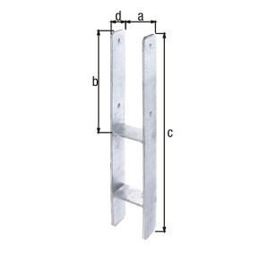 Feuerverzinkter Alberts H-Pfostenträger 95x300/600x60 mm zum Einbetonieren.