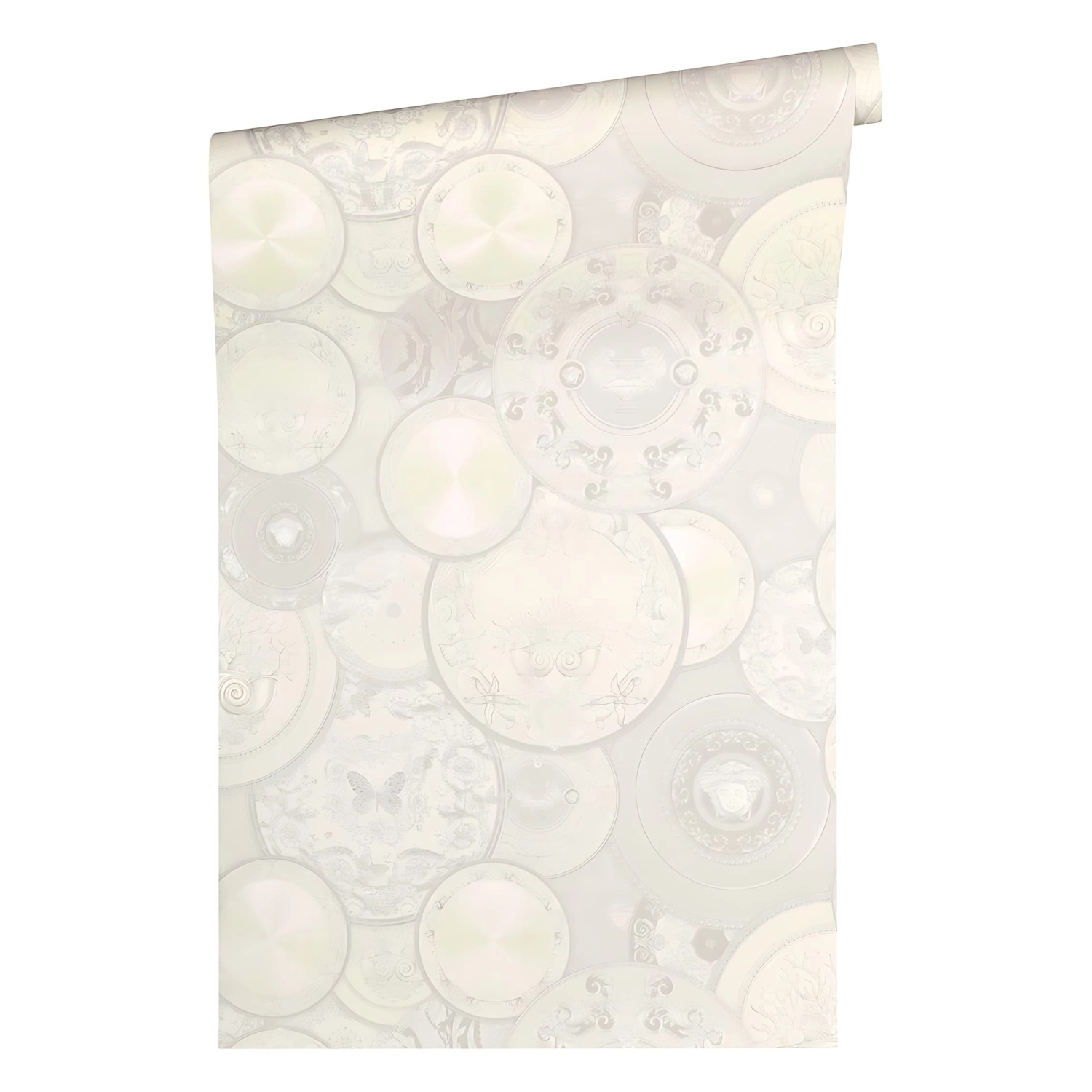 PROFHOME Vliestapete mit grafischem Muster in Silber, Weiß und Creme.