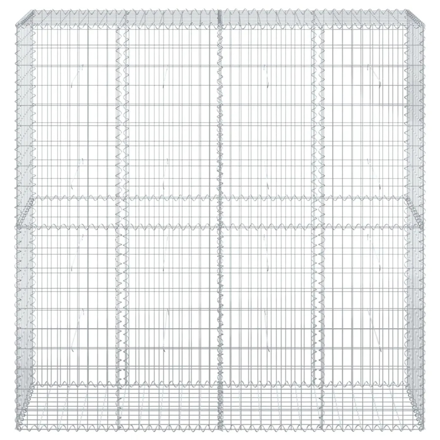 Leere, silberne Gabione mit Deckel, 200x50x200 cm, aus Eisendraht für Hochbeete oder Gartendeko.