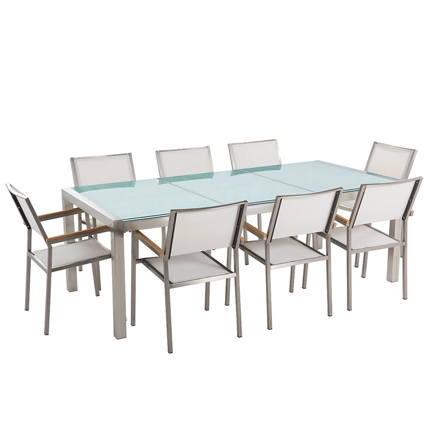 Beliani Gartentisch Set Weiss Transparent Silber 100x220x87 günstig online kaufen