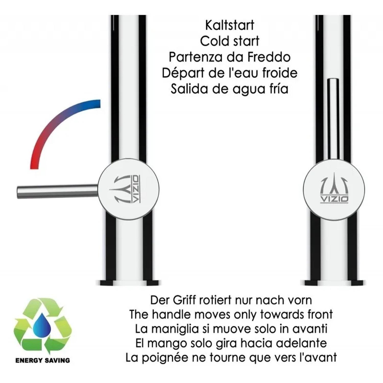 VIZIO Küchenarmatur mit Vorfenster-Funktion, verchromt und hellblau, mit schwenkbarem Auslauf und Handbrause.