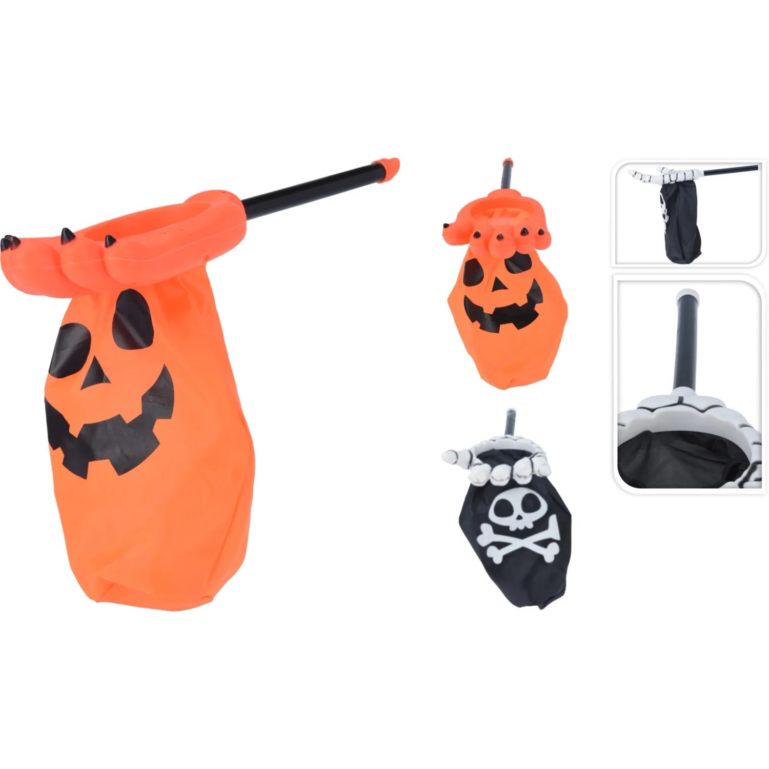 Halloween-Tüte aus Polyester/PP, 38x14x5cm, Kürbis- und Totenkopf-Design für Süßigkeiten.