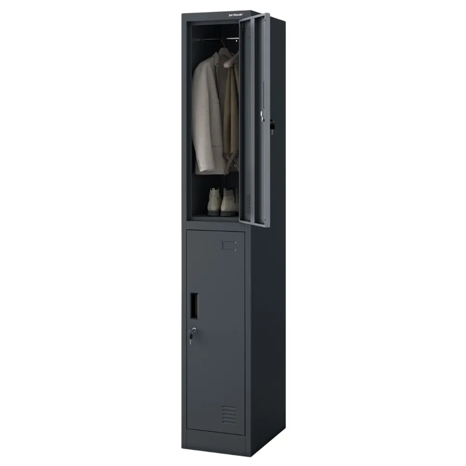 JAN NOWAK Umkleideschrank Spind IGOR 2 Abteile Etikettenhalter Lüftungsschlitze Umkleidespind Schließfachschrank 185x31,7x45cm Anthrazit