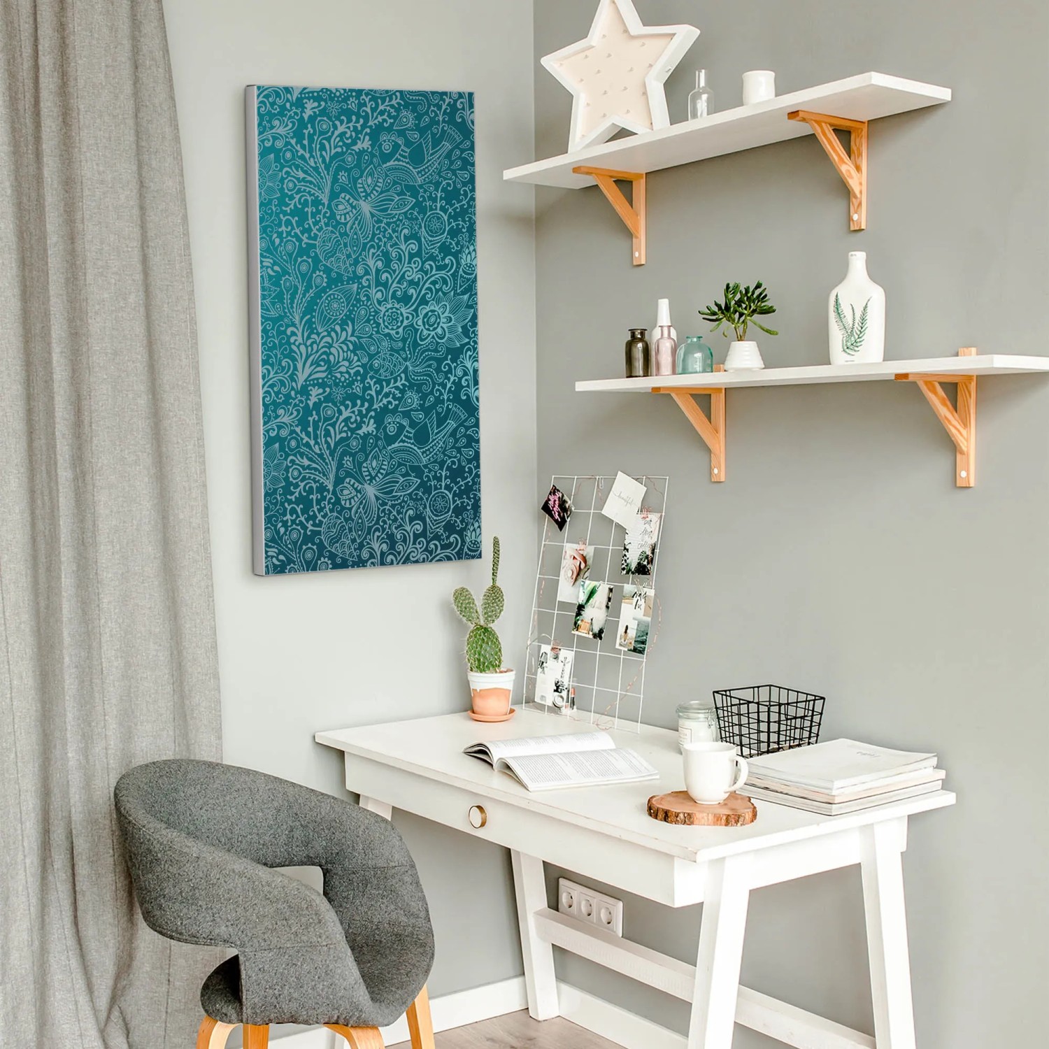 Banjado Magnettafel 37x78cm mit Mandala Landschaft Motiv. Silberne Magnetwand für Notizen und Fotos.