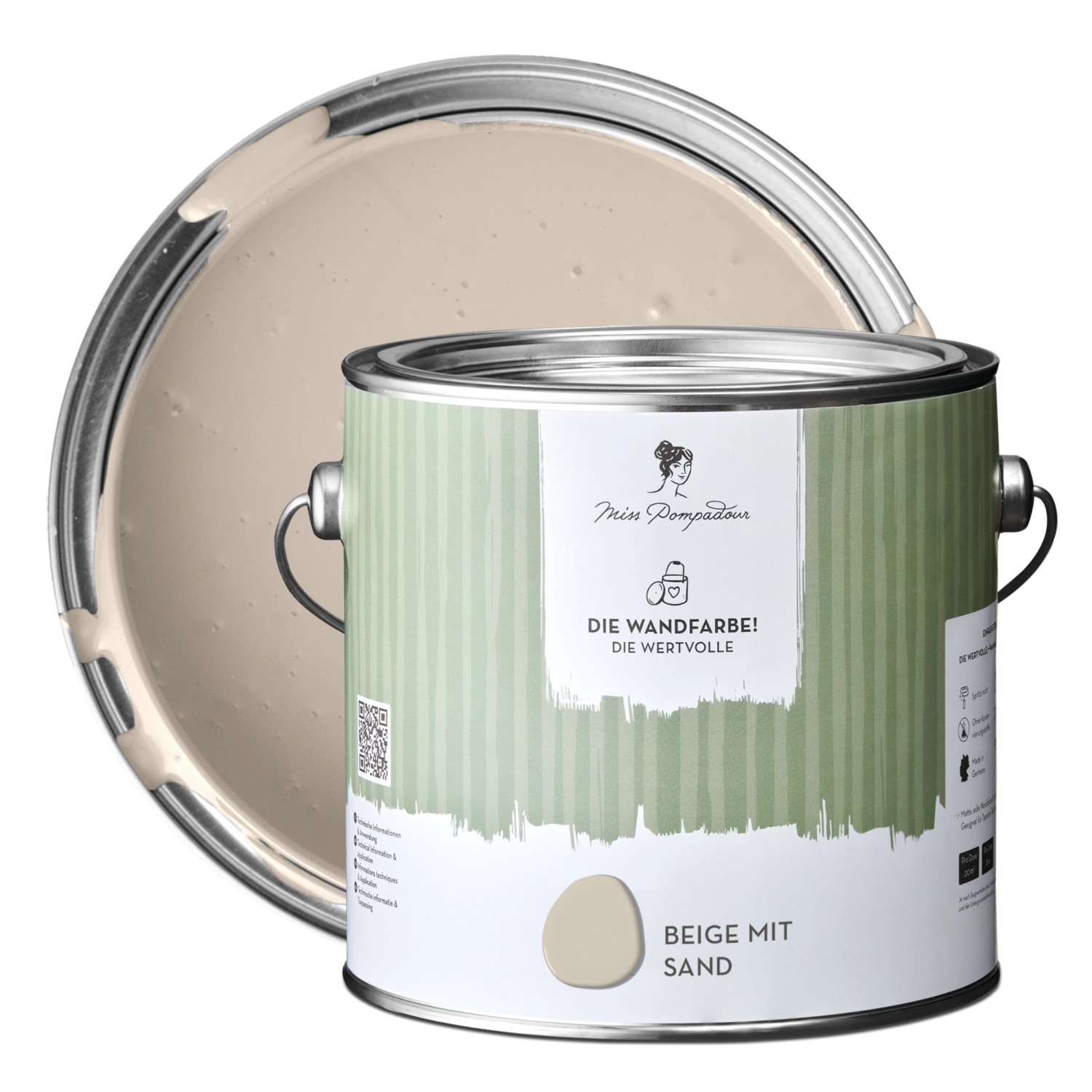 MissPompadour Extramatte Wandfarbe Beige mit Sand 2,5L Hochdeckend Spritzfrei