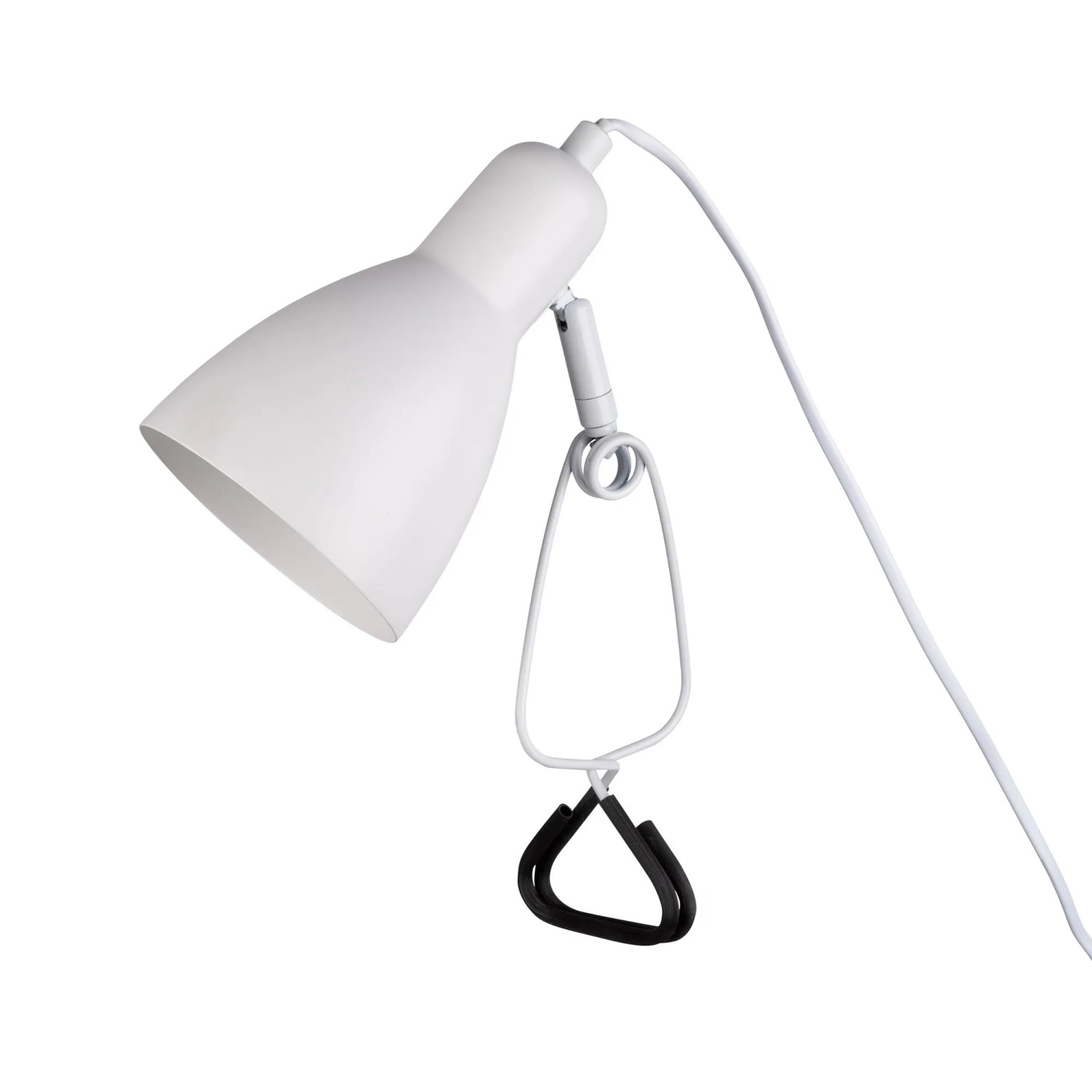 Weiße Näve Klemmleuchte Mara mit Metallklemme und schwarzem Kabel. Ideal als Tischleuchte.