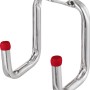 Verzinkter Gerätehalter, Wandhaken mit zwei Spitzen und roten Gummikappen.