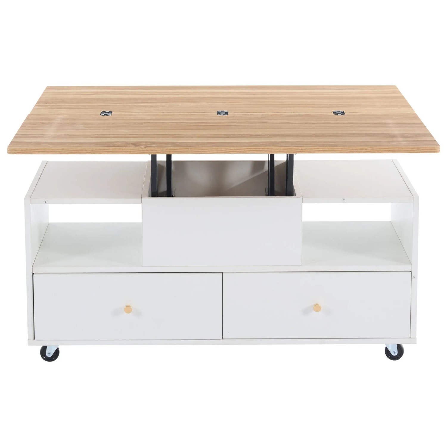 okwish Couchtisch Höhenverstellbar mit Klappfunktion und Universalrollen Naturfarben 100 × 50 cm