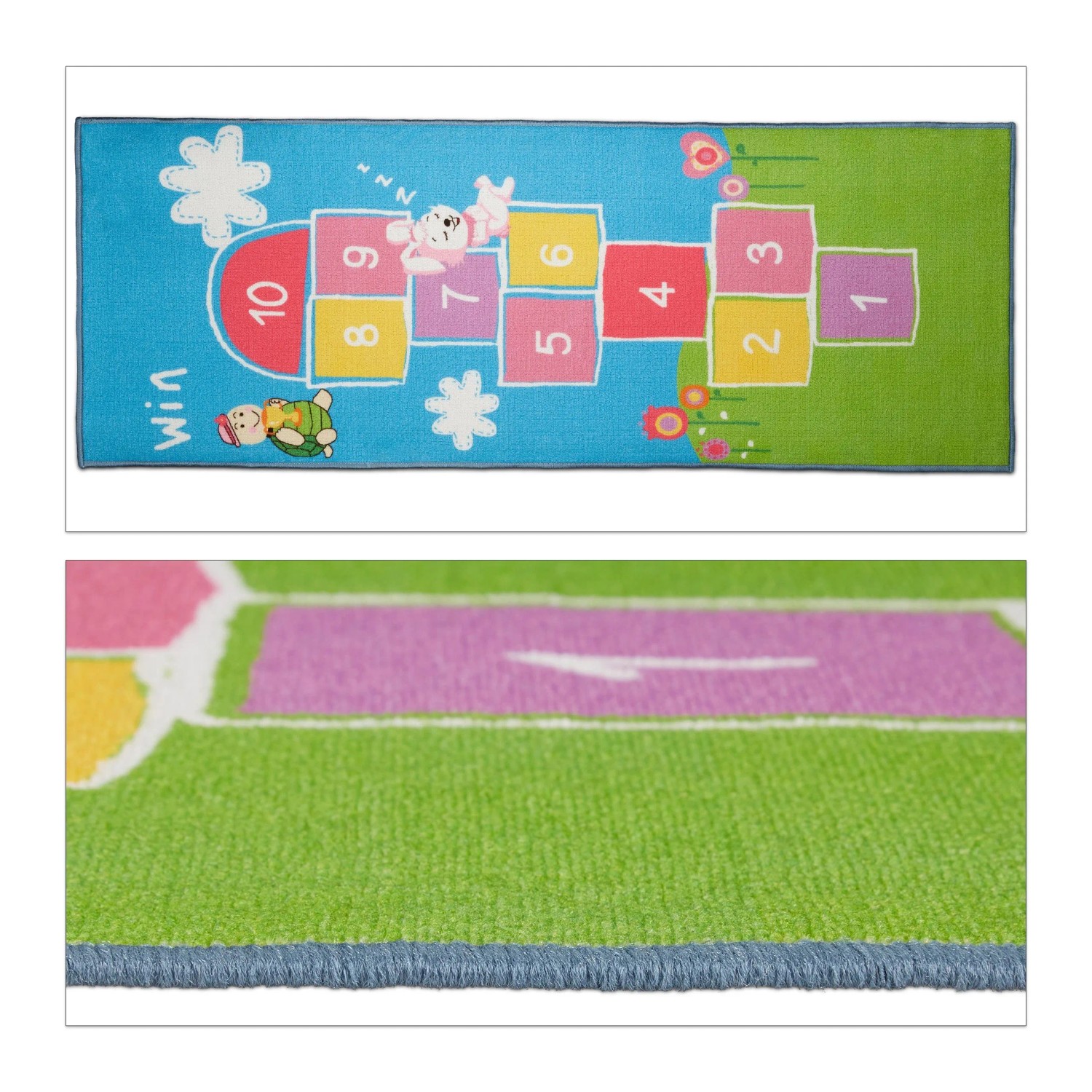 Relaxdays Kinderteppich Polyester Kunststoff Bunt Hüpfspiel Rutschhemmend 180 cm x 70 cm 1,2 kg