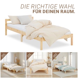 Natürliches Kiefernholz Jugendbett 90x200 cm mit Lattenrost. Schlichtes Bettgestell für Kinder- oder Gästezimmer.