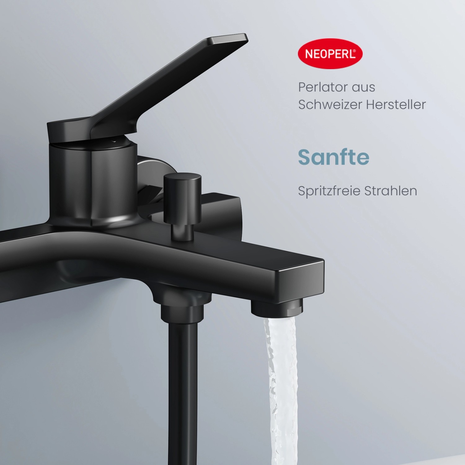 Emke Badewannenarmatur Schwarz mit Auslauf Mischbatterie Badewanne Brausebatterie Einhand Wannenbatterie_3