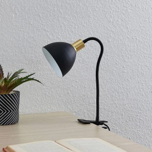 Schwarze Lindby Klemmleuchte Genora aus Metall, 1-flammig, für Wohnzimmer.