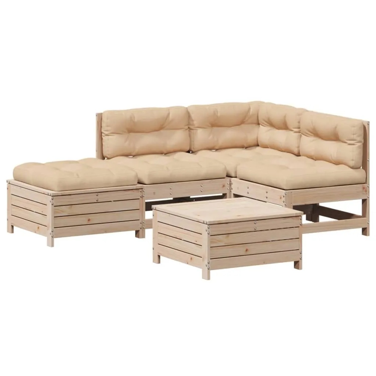 vidaXL 5-Tlg Garten-Lounge-Set mit Kissen Massivholz Kiefer 3250700