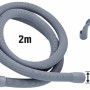 Grauer Ablaufschlauch, 2 m, für Waschmaschine und Spülmaschine mit 20 mm Muffen und Halterung.