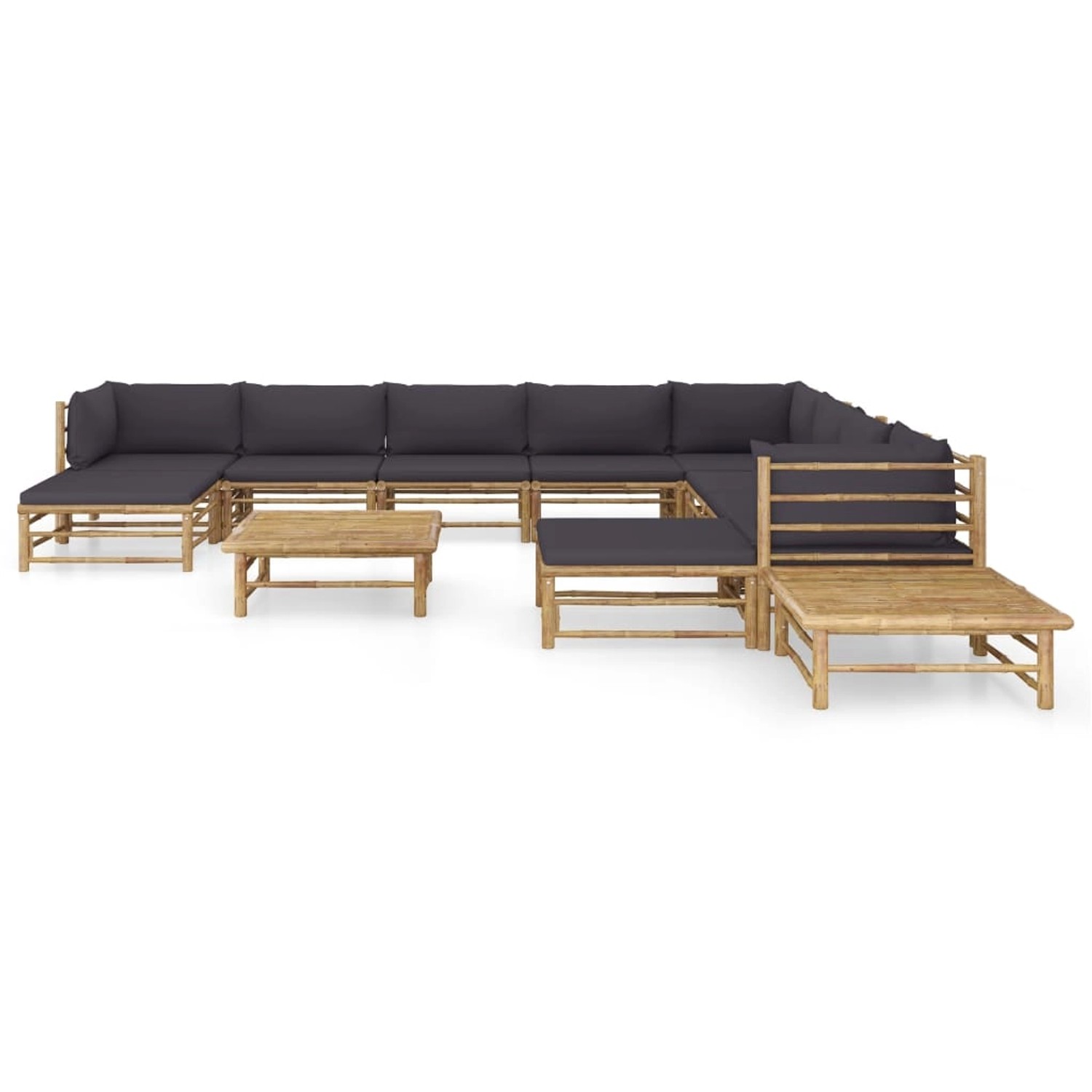 vidaXL 12-tlg Garten-Lounge-Set mit Dunkelgrauen Kissen Bambus Modell 2 günstig online kaufen