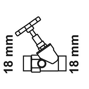 Skizze: Kirchhoff Schrägsitzventil, 18 mm, ohne Entleerung, Messing glänzend.