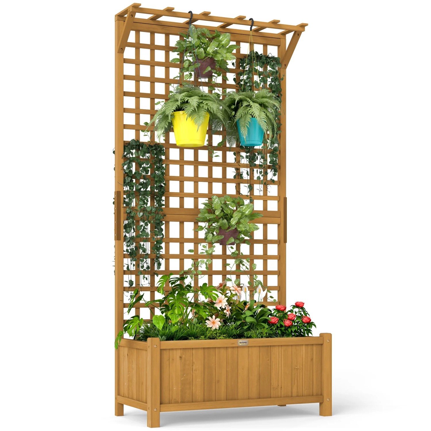 Outsunny Hochbeet Tannenholz Gelb 90L x 45B x 183H cm
