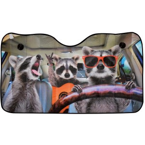 OkCars Frontscheibensonnenschutz mit Waschbären-Motiv für die Auto-Innenausstattung.