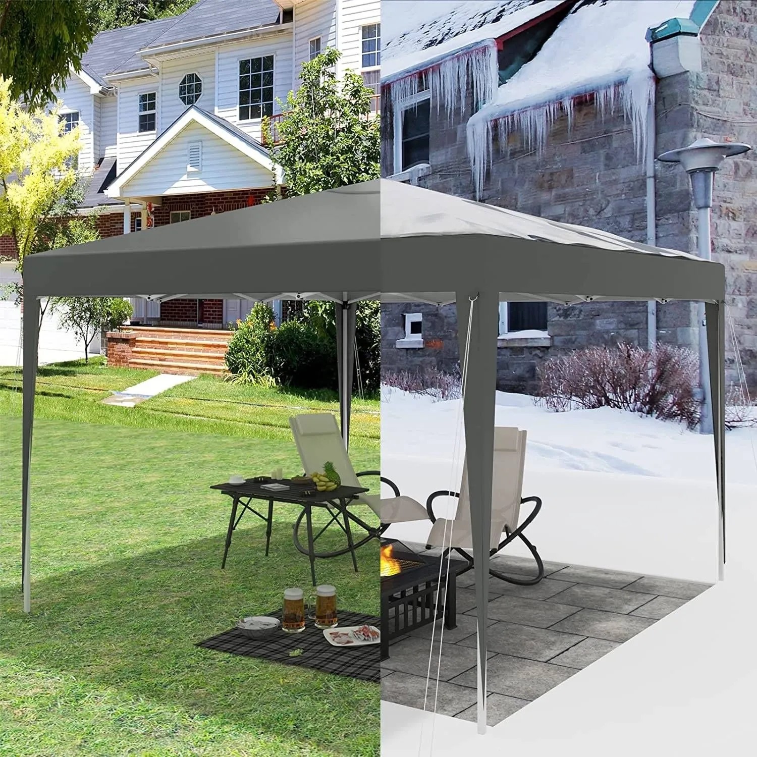 WOLTU Pavillon Pop-Up Wasserdichter Sonnenschutz 3 x 3 m Grau_7