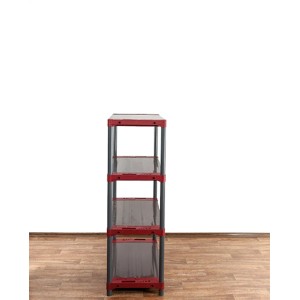 Grau-rotes Kunststoffregal Grey Bear mit 4 Böden, 138x120x46 cm, Fachlast 120 kg.