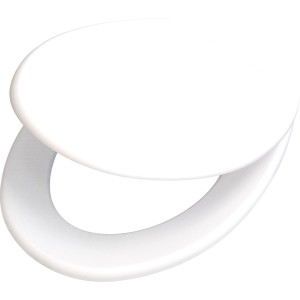 Weißer Toilettensitz Plima mit Absenkautomatik, Holzkern, formgepresst.