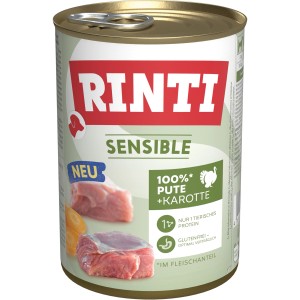 Rinti Hunde-Nassfutter Pute & Karotte, 400g Dose. Alleinfutter für sensible Hunde.