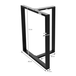 2er Set ML-Design Tischgestell, B60xH72 cm, T-Form, Metall schwarz, Industrial Look für Esstische.