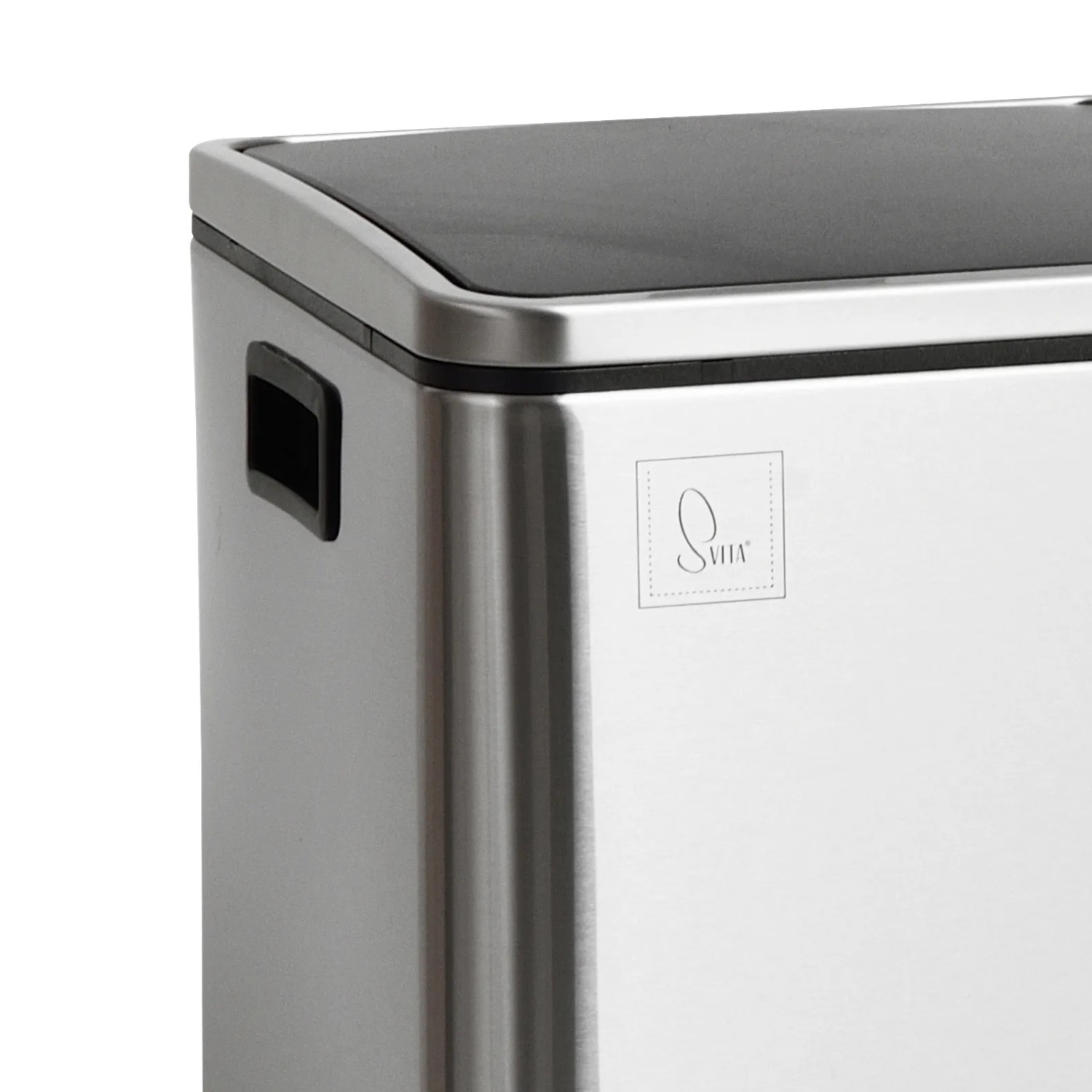 Detailansicht: Svita TM2X30 Treteimer, 60 Liter, silberner Mülleimer mit Trennsystem.