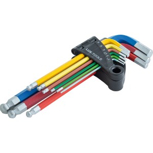 LUX Stiftschlüsselsatz, 9-teilig, farbig sortiert, 1,5-10 mm, mit Kugelkopf für Innensechskantschrauben.
