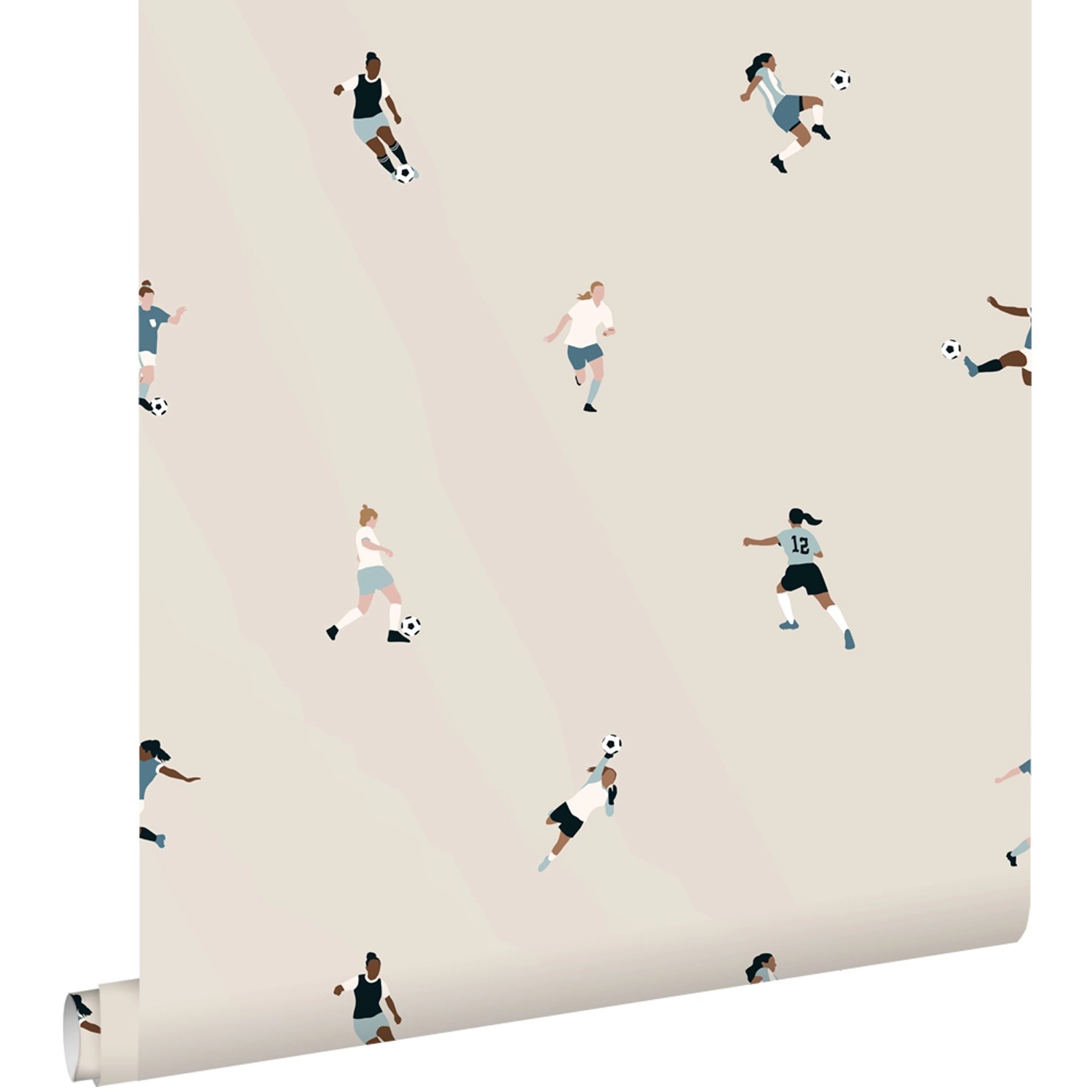 ESTAhome Tapete Fußballspielerinnen Beige 50 x 900 cm günstig online kaufen