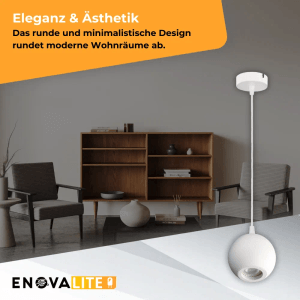 Moderne, weiße ENOVALITE Pendelleuchte GLOBE (Ø100mm) mit GU10 Fassung, 1-flammig.