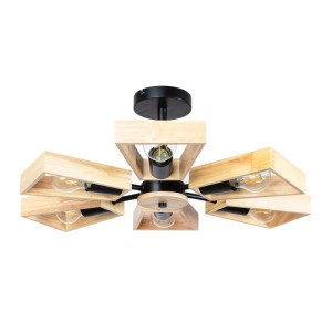 ARTE LAMP Moderner Kronleuchter LED Deckenleuchte Mit Metallfassung Holz Lampenschirm Wohnzimmer