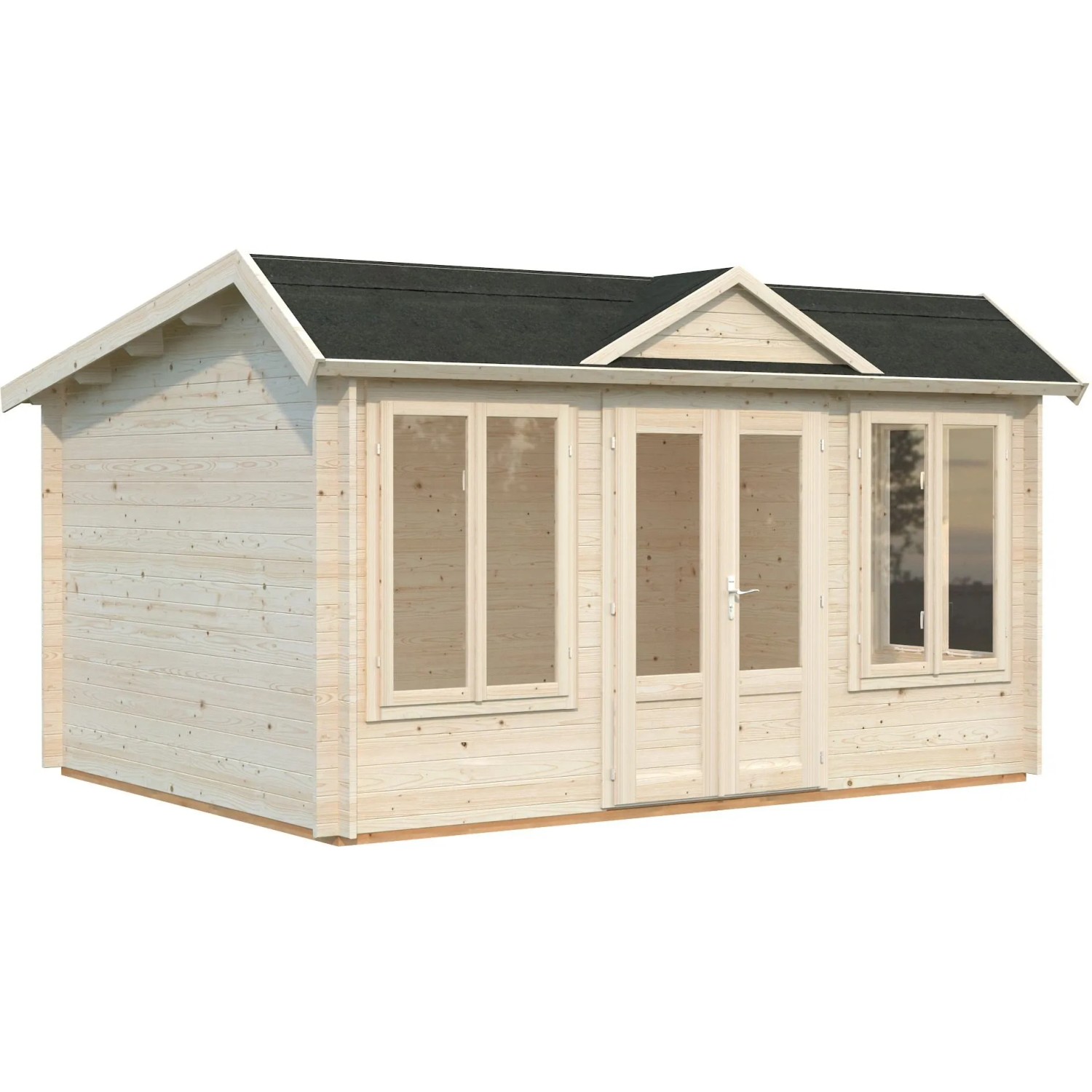 Palmako Gartenhaus Claudia Pent, 400x300 cm, naturbelassen, mit Fenster und Doppeltür.