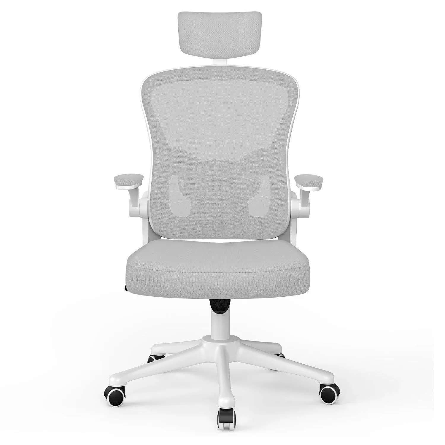 Rattantree Ergonomischer Bürostuhl mit Höhenverstellung Kopfstütze Armlehnen und Lendenstütze Grau