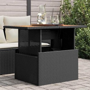 Schwarzer vidaXL Gartentisch aus Rattan und Akazienholz, höhenverstellbar.