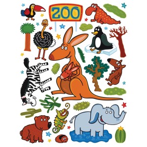 Sanders & Sanders Wandtattoo Zoo Tiere: Buntes Wandtattoo mit Zoo-Motiven für Kinderzimmer.