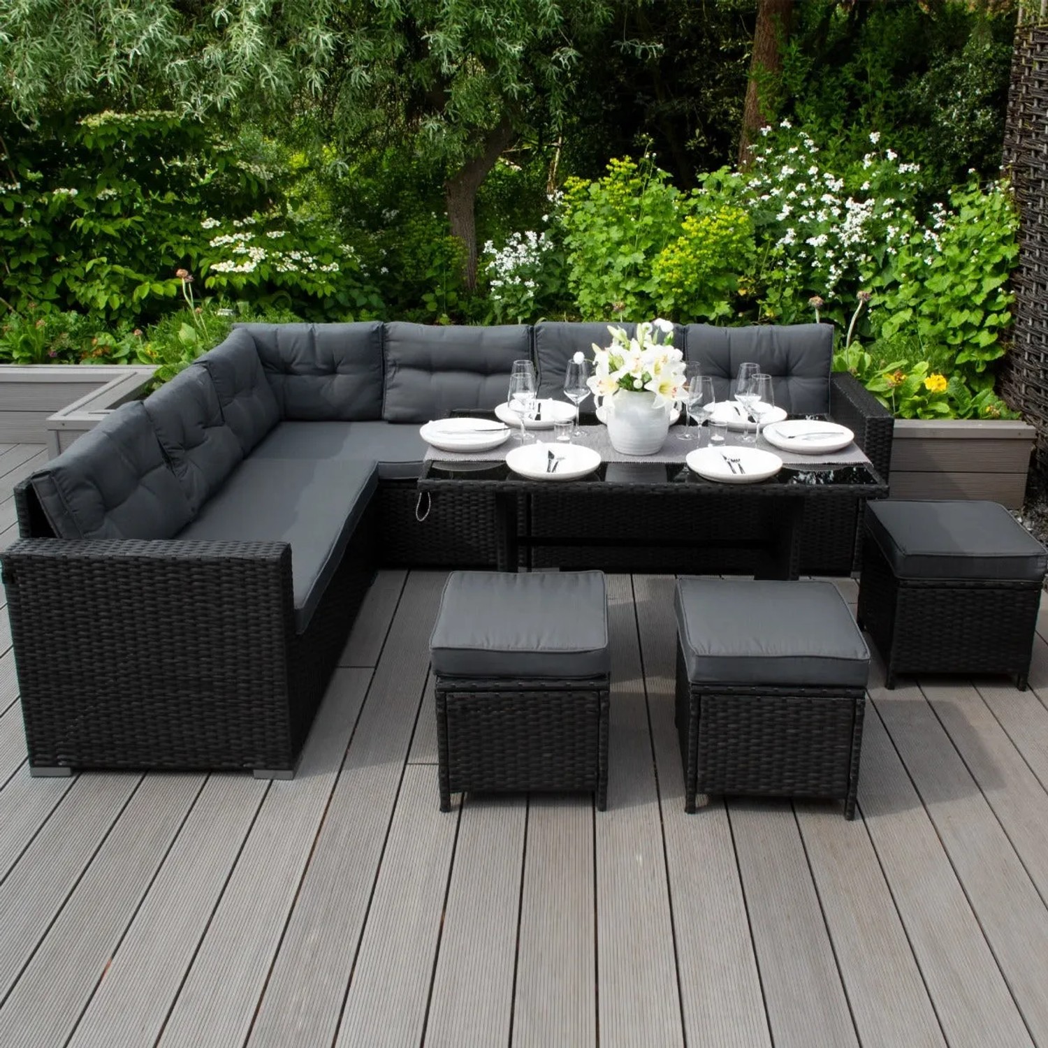 Monstershop Garten Lounge Set Polyrattan Schwarz kaufen bei OBI